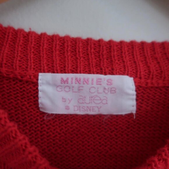 Vintage Disney Aurea Minnie’s Golf Club Knit red Sweater - Picture 2 of 3